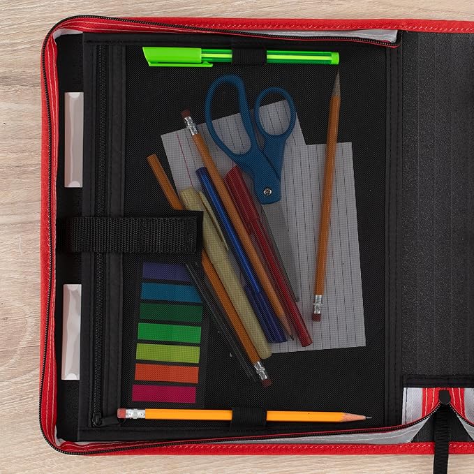 Five Star Zipper Binder 1.5 Inch O-Rings Case Organiser with 3-Pocket Expanding File, 500 Sheet Capacity, Crimson Fade (280146K)