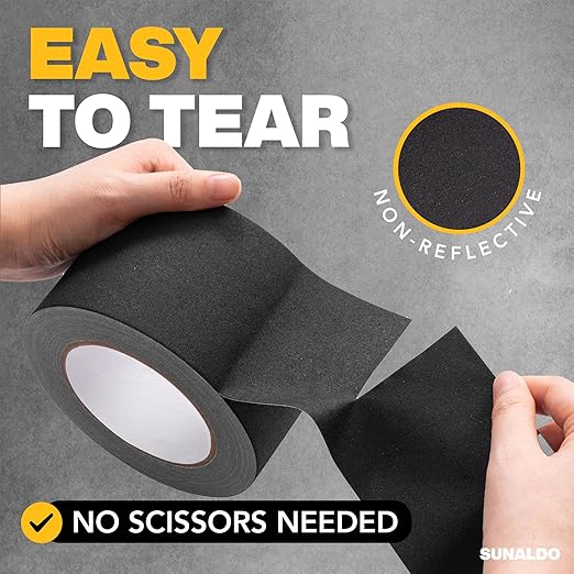 Gaffers Tape Heavy Duty, Easy to Rip, Residue-Free Professional Grade Floor Tape for Electrical Cords, Matte Finish Non Reflective, Weather Resistant (1, Black, 3" x 30 Yards)