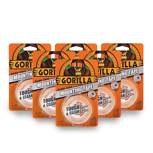 Gorilla Tough & Clear Double Sided Mounting Tape, 1" x 60", Clear, (Pack of 6)