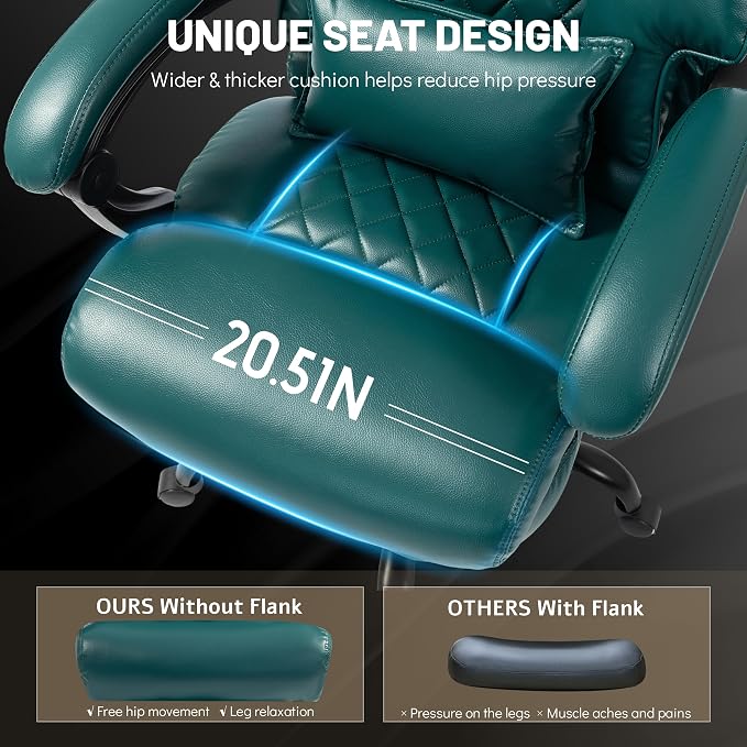 Massage Office Chair with Foot Rest,6 Points Vibration & Heat Executive Office Chairs for Heavy People,500LBS Big and Tall Office Chair,Ergonomic Reclining Desk Chair,Dual-Use Pillow,Home Office,Green