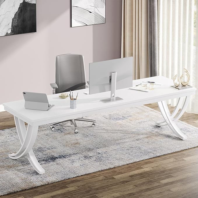 Tribesigns 2-Person Office Computer Desk, 78.7-Inch Extra Long Desk, Large Double Writing Desk for Home Office, Workstation Work Desk for Two People with Stylish Legs (White)