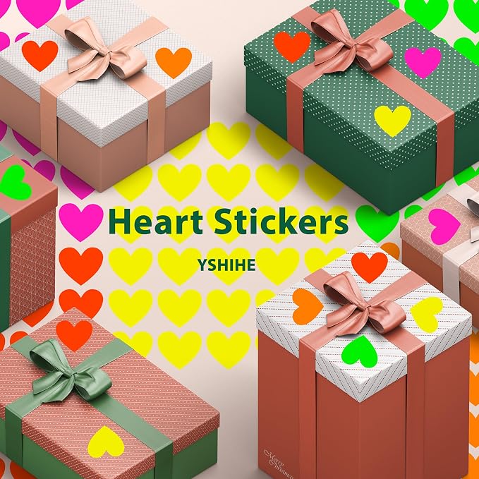 YSHIHE Fluorescent Heart Stickers,3/4 Inch Mini Sticke,5 Neon Colors | 1650 PCS Neon Love Sticker Cute Tiny Heart 55 Steets for Party, Gift Packaging, Decorating