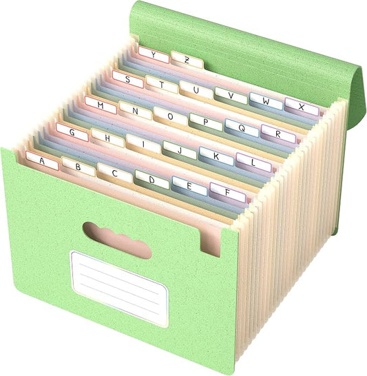 ThinkTex Accordion File Organizer, 26 Pockets File Folders, Pistachio Green | Monthly Bill Receipt Documents Organizer, A-Z Colorful Tabs, Letter/A4 Size for Classroom Office Organization Home Hospital