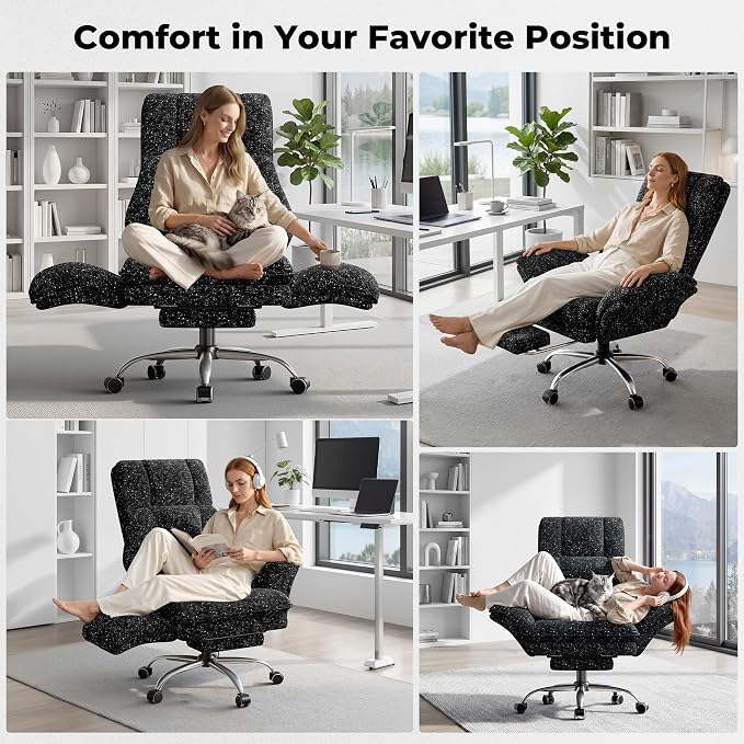 Big and Tall Office Chair, Flip Armrests for Pets & Cross Legged Sitting | Executive Ergonomic Computer Gaming Chair with Foot Rest, Wide Seat Reclining Desk Chair, Galaxy Black
