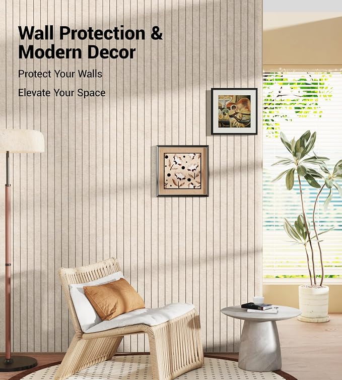 28" x 18" Felt Bulletin Board Tiles 1/2" Thick, Beige | 6 Pack Felt Tiles, Large Cork Board Alternative, 30 Adhesive Tabs, Pin Board for Home Office Decor with Easy Install