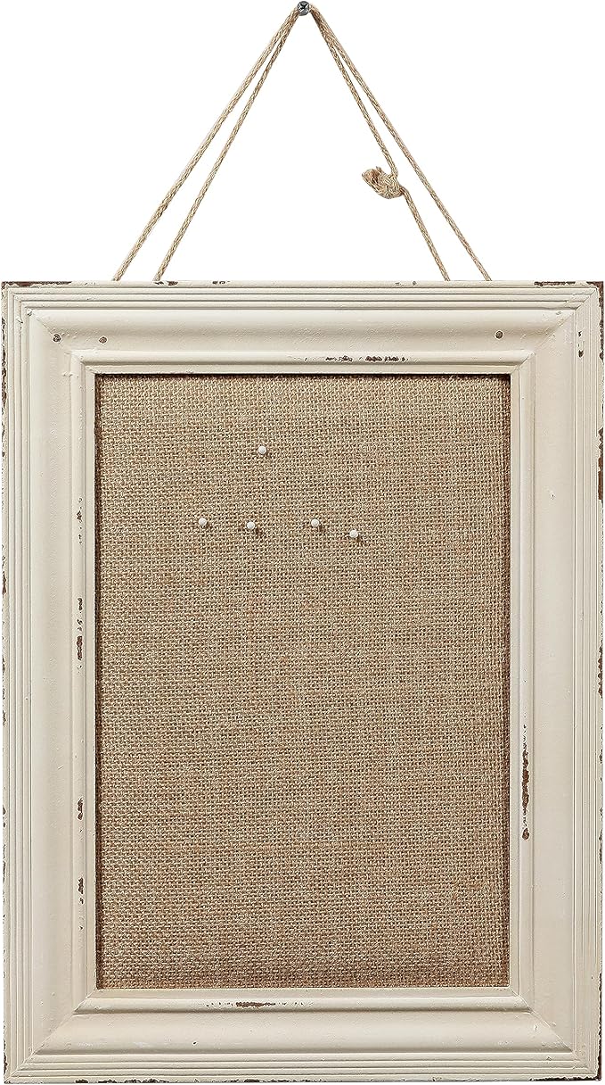 SOFE Cute Linen Small Bulletin Board, 15.7×12 Inches White Decorative Cork Boards for Walls with Frame, Wood Vision Board Farmhouse Pin Board for Home Office School, Rustic Memo Board Display Photo