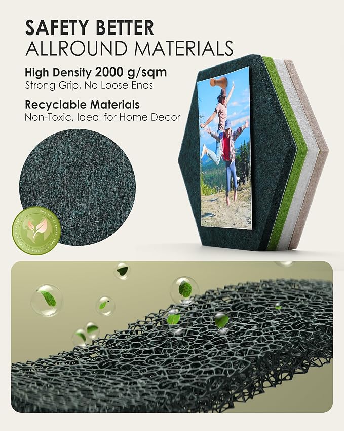 MaxGear Hexagon Bulletin Board, Small Cork Board Office Decor Gradual Green | Cork Boards For Walls Alternative, 8Pcs Felt Wall Panels, Vision Board Pictrure Room Wall Decor With Push Pins