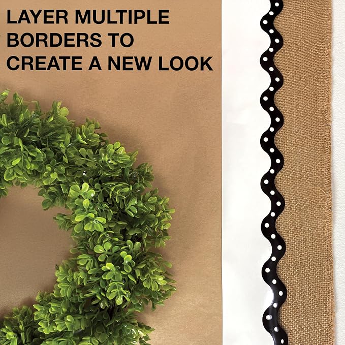 Carson Dellosa Black Bulletin Board Border Sets for Classrooms, 4 Pack | Black, White, Polka Dot, Stripes Farmhouse Classroom Décor, Teacher Supply, School, Office Cork or Whiteboard, Wall, Locker