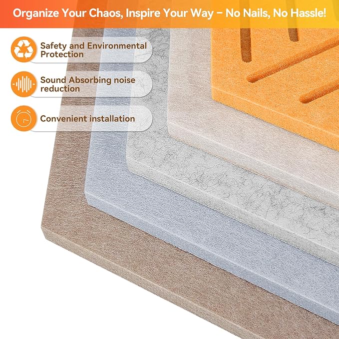 Hexagon Felt Bulletin Cork Board Tiles Peel and Stick, 10 Pack | 1300g/m² Dense Polyester Fiber, Self-adhesive, Frameless, Modern, Modular Wall Decor, 12 x 10 inch, 30 Push Pins