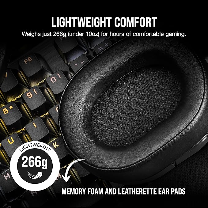 Corsair HS55 Wireless Multiplatform Lightweight Gaming Headset with Bluetooth - Dolby 7.1 Surround Sound - iCUE Compatible - PC, PS5, PS4, Nintendo Switch, Mobile - Black