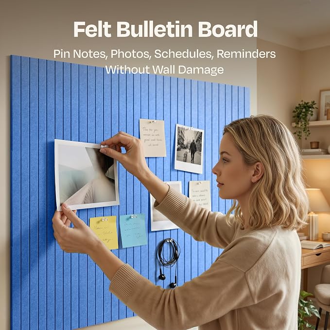 X-Large Cork Board Alternative 12-Pack Felt Bulletin Board Thick and Decorative Pin Board for Home Office Walls 47.24 x 35.43 Inches with 72 Adhesive Tabs - [Grand Blue]