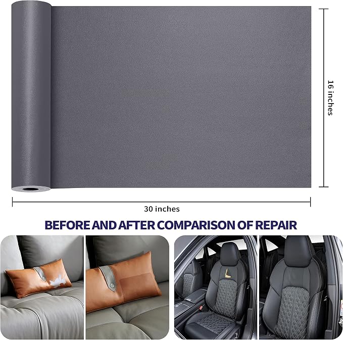 Leather Repair Patch Tape Kit, Self Adhesive Leather Repair for Furniture, Couch, Sofa, Car Seats,Office Chair,Vinyl Repair Kit.30inx16in