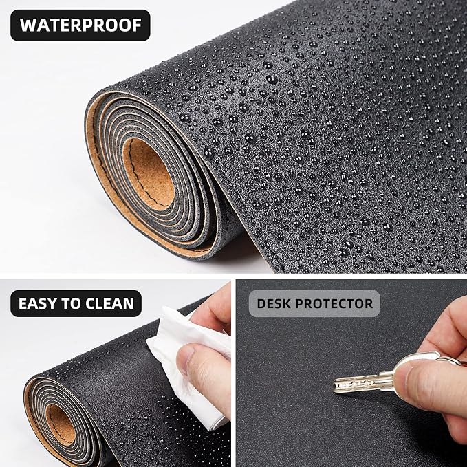 AFIING Cork Desk Mat 55" x 17", Dual-Sided Natural Cork & PU Leather Desk Pad, Non-Slip Waterproof Large Mouse Pad for Office, Home & Gaming (Black)