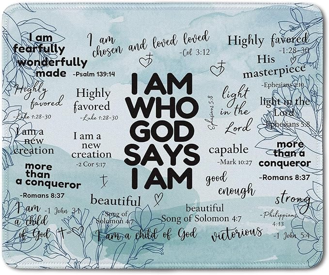 Inspirational Christian God Says I Am Mouse Pad, Blue Floral Bible Verse Affirmation Mouse Pads Mousepad for Home Office Dorm Computers Laptop Supplies Desk Accessories, 9.5x7.9 Inch