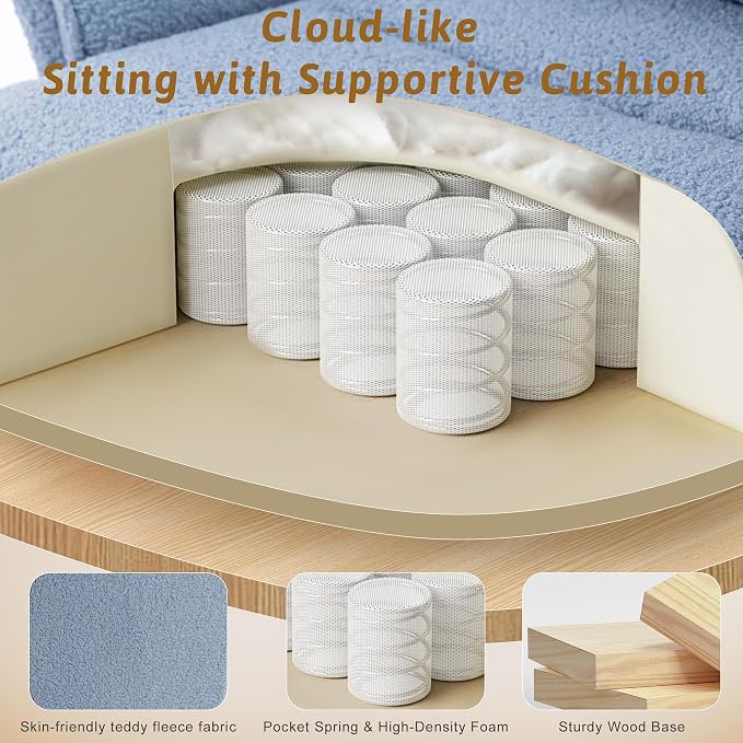 Wider Seat Office Chair with Flip Armrests for Criss Cross Legged&Cats, Big and Tall Executive Ergonomic Reclining Chair with Footrest&Lumbar Pillow, Teddy Fleece Desk Chair,Blue Vanity Chair