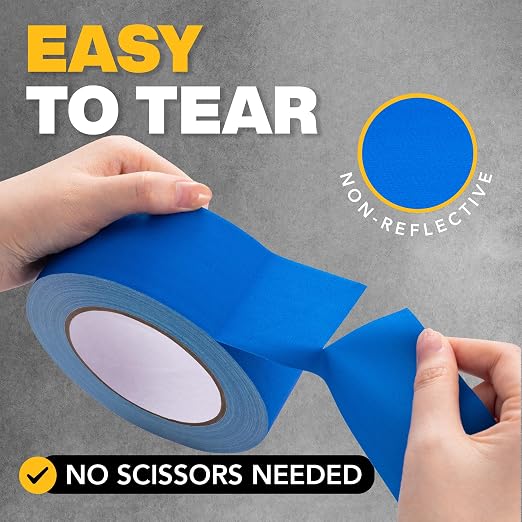 Gaffers Tape (2" x30 Yards) Heavy Duty, Easy Rip, No Residue | Blue | Professional Grade Floor Tape for Electrical Cords, Matte Finish Non Reflective, Weather Resistant