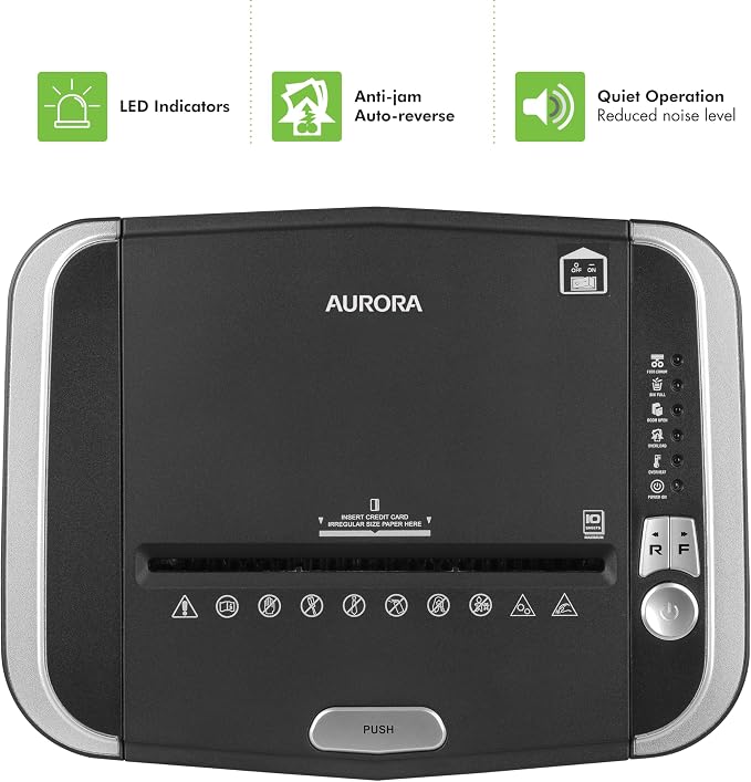 Aurora Commercial Grade 150-Sheet Auto Feed Heavy Duty Micro-Cut Paper and Credit Card Shredder with 6.3 Gallon Pullout Basket / 60 Minutes Continuous Run Time/P-4 Security Level