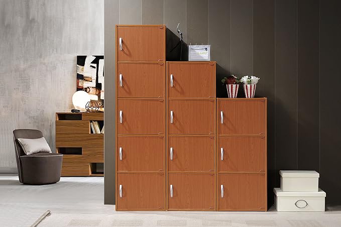 Hodedah 3-Shelf, 3-Door Bookcase in Cherry