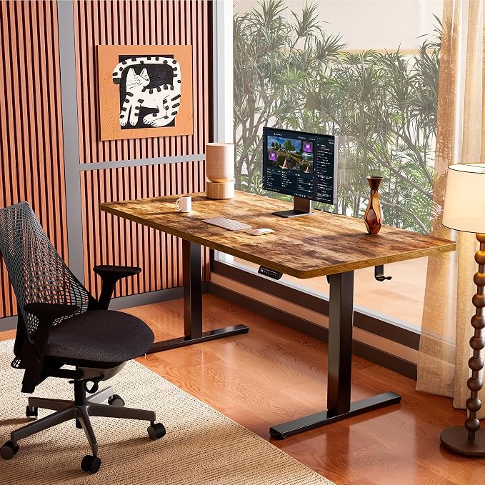 ErGear Height Adjustable Electric Standing Desk, 40 x 24 Inches Sit Stand up Desk, Memory Computer Home Office Desk, Vintage Brown