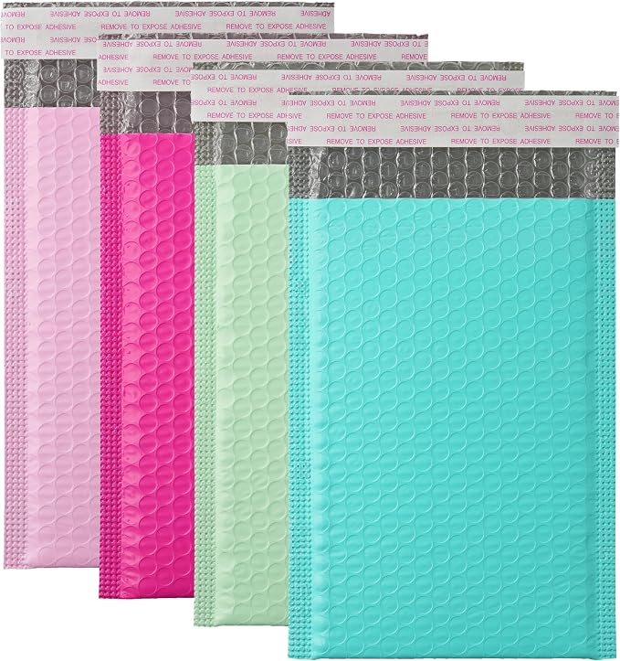 Poly Bubble Mailers 4x7+1.57", 120 Per Box, Assorted Colors | Padded Envelopes, Shipping Envelopes