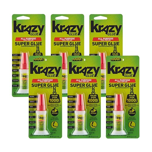 Krazy Glue All Purpose Brush-On Superglue, 5 g, 6 Count, Quick Dry, No-Clog Adhesive for Ceramic, Plastic, Wood, Glass, Porcelain, Metal, Leather & More, Clear, Holds Over 1000 Lbs*