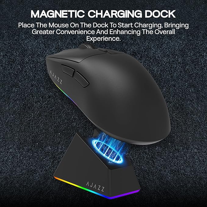 MechLands AJAZZ AJ139 V2 MC Gaming Mouse with Charging Base, Adjustable 12,000 DPI, PAW3311 Sensor, 3 Modes Wireless Mouse, 500mAh Battery, 1000 Polling Rate, 66g Lightweight, Win/Mac (Black)