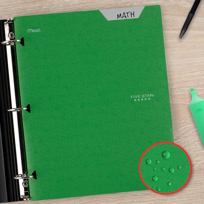 Five Star 2-Pocket Folder, Plastic Folder with Stay-Put Tabs, Fits 3-Ring Binder, Holds 8-1/2" x 11" Paper, Forest Green (333420E-ECM)