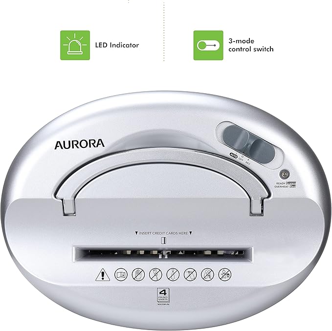 Aurora Desktop-Style Cross-Cut Paper Shredder, 4-Sheet Crosscut Desktop