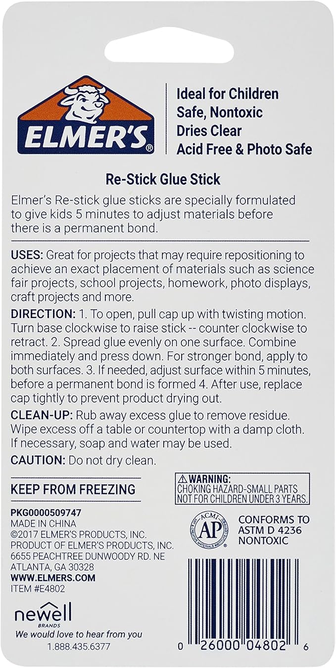Elmer’s Re-Stick School Glue Sticks, 0.28-Ounces, 2 Count