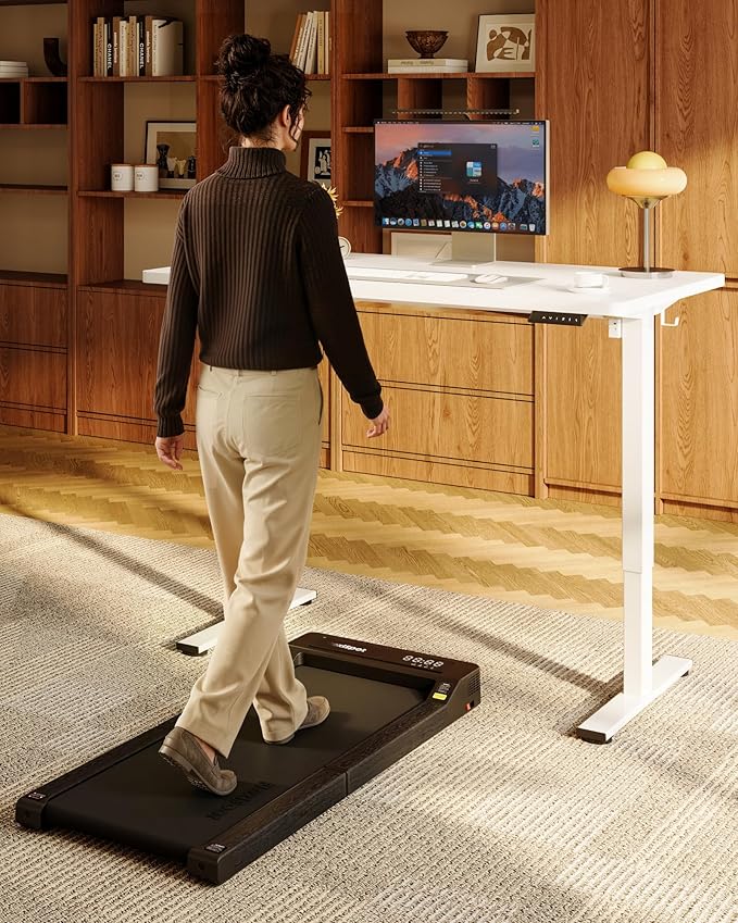 FLEXISPOT EN1 One-Piece Standing Desk, 48"x24" Seamless Desktop Electric Height Adjustable for Home Office, Study Rooms & Multi-Device Workstations, White(White Frame)