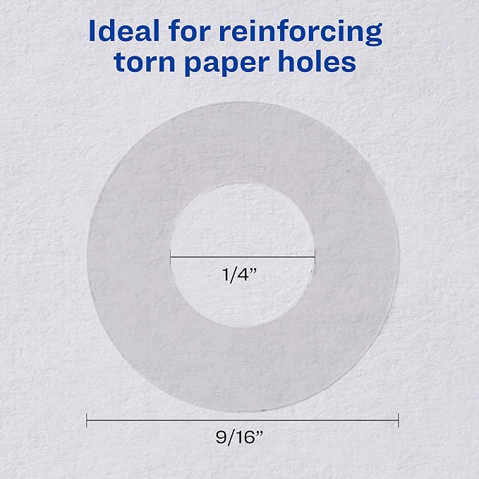 Avery Self-Adhesive Hole Reinforcement Stickers,1/4" Diameter Hole Punch Reinforcement Labels,Clear,Non-Printable,200 Labels (5721),(Pack of 2)