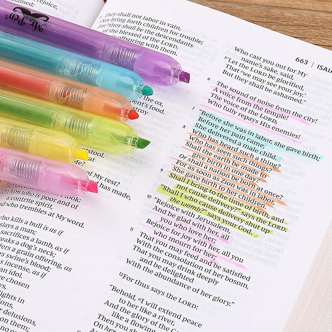 Mr. Pen- Retractable Highlighters, 6 Pack, Pastel Colors | Chisel Tip Highlighter Marker Set, Click Highlighter Markers for Classroom, Journaling, Study Supplies