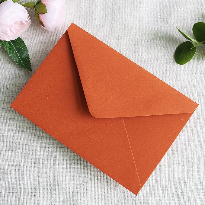 PONATIA 50 PCS/Pack A7 Envelopes, 5.25 x 7.25'' Burnt Orange 5x7 Envelopes, Perfect For Wedding Invitation Cards, Christmas Gift Cards Envelopes, Acrylic Invitations, Photos