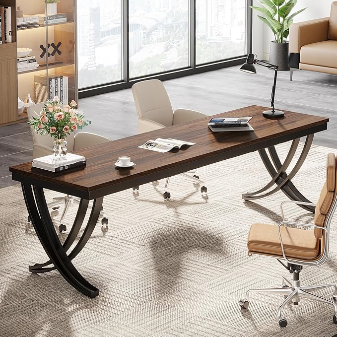 Tribesigns 2 Person Desk, 78 Inch Long Computer Desk, Two People Office Table with Stylish Legs, Double Workstation for Home Office (Rustic Brown)