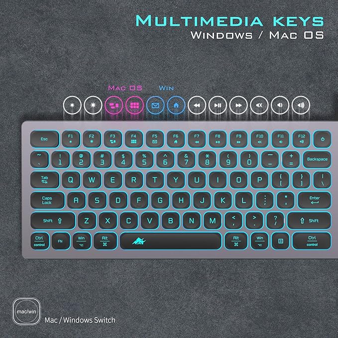 Aluminum Quiet Wired Slim Chiclet Keyboard - Compatible with Apple iMac, MacBook, Mac and PC, USB Numeric Keypad RGB Lighted Key - Space Gray