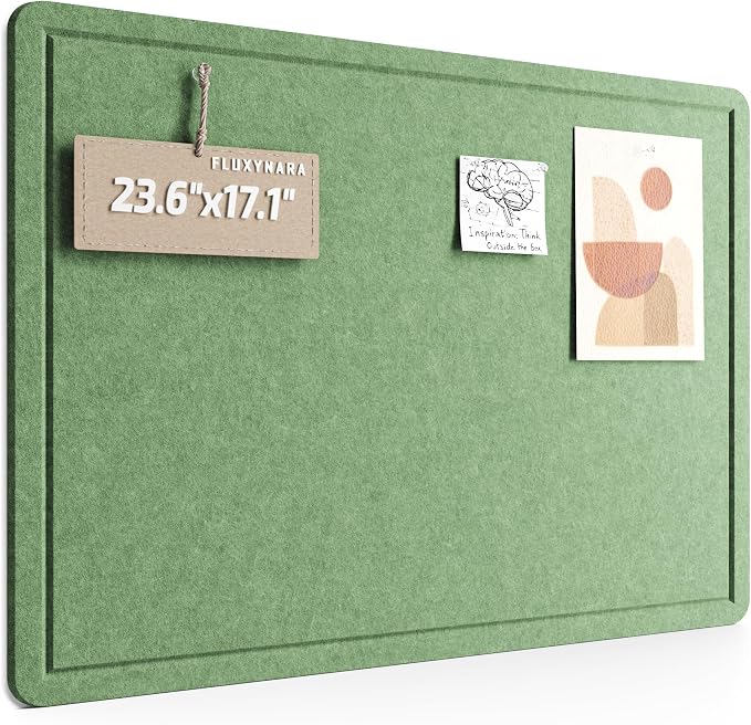 Fluxynara 23.6" x 17.1" Bulletin Board, Moss Green | Cork Board Alternative with 12 Removable Adhesive Tabs, Foldable Felt Pin Board for Home, Office, Classroom & Dorm