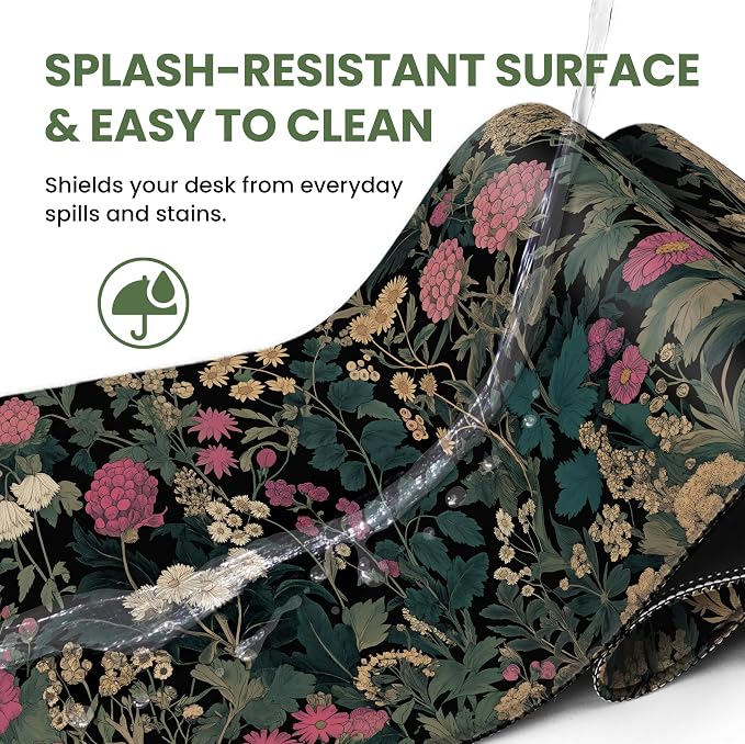 Aesthetic Desk Mat, Cute Vintage Garden Desk Pad Protector for Work & Decor, 31.5" x 11.8", Pretty Non-Slip Extended Mouse Pad for Office or Home