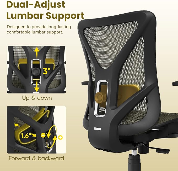 Ergonomic Office Chair, Mesh Computer Desk Chairs with Adjustable Lumbar Support, 3D Armrests, Tilt Function, Comfy Wide Seat, Swivel Executive Work Task Chair for Company and Home