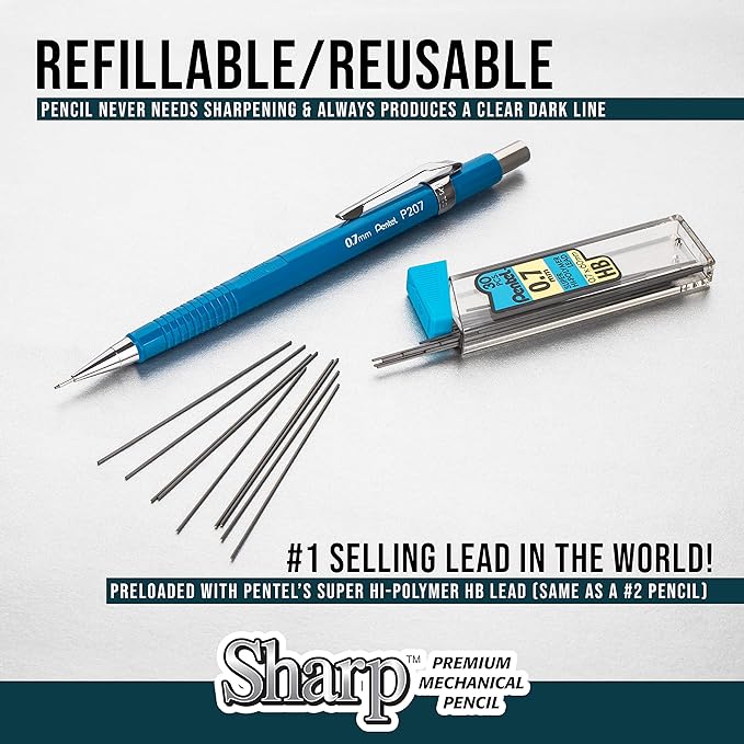 Pentel Sharp Mechanical Pencil (0.5mm), Fine Line, Black Barrel, Pack of 2 (P205BP2)