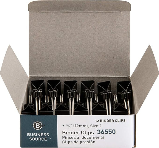 Business Source, BSN36550, Fold-Back Binder Clips, 12 / Dozen, Black
