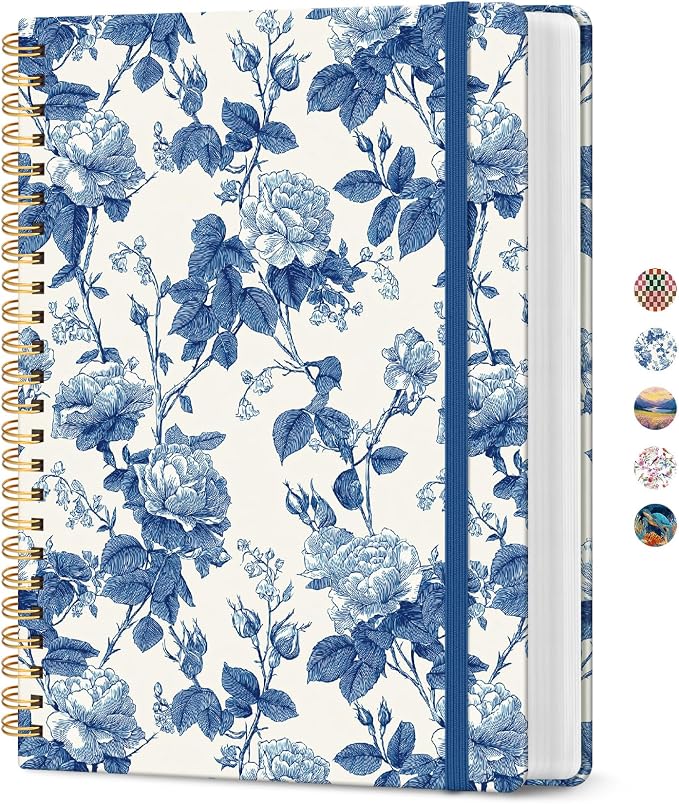 Spiral Notebook for Work Thick Hardcover Lined Journal for Note Taking | Porcelain Rose 300 Pages (7.1"x10") B5 College Ruled Journal for Women & Writing, Fit for Office Home School Supplies