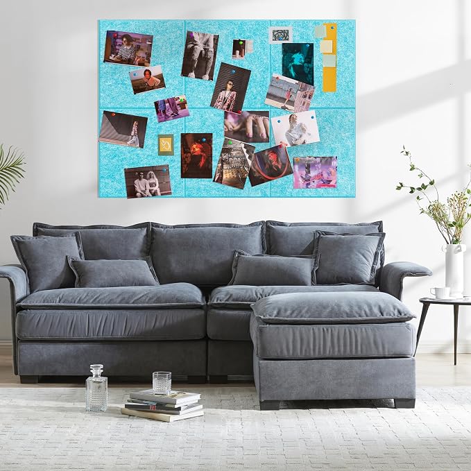 AKTOP Cork Board Bulletin Board 24"x36", 6 Pack Removable Felt Cork Board Tiles for Wall, Large Corkboard Notice Pin Board for Office, School & Home,24 Safe Adhesive Tabs, 20 Push Pins, Baby Blue