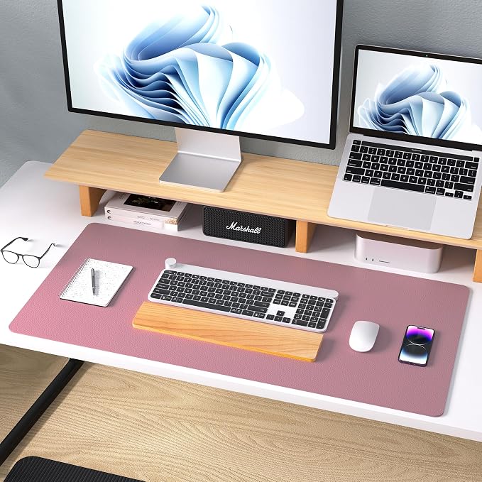 Aothia Leather Desk Pad Protector, Mouse Pad, Office Desk Mat,Non-Slip PU Leather Desk Blotter, Laptop Desk Pad, Waterproof Desk Writing Pad for Office and Home (Dark Pink, 23.6" x 13.7") (Pack of 2)