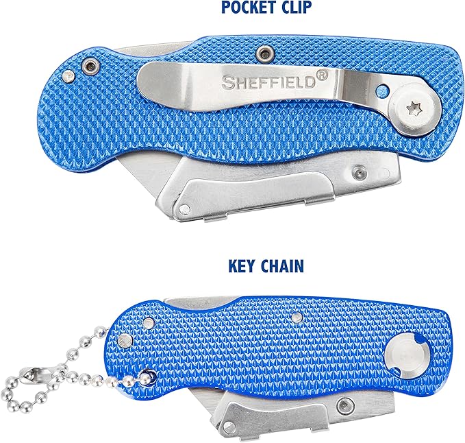 Sheffield Utility Knife and Mini Box Cutter, Folding Utility Knife Set Aluminum Handles, Accepts Std and Mini Blades, Box Cutters for Trades and DIY