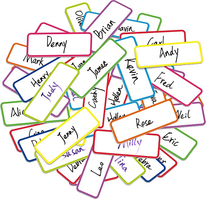 54 PCs Magnetic Dry Erase Reusable Name Tag Label Plate Neon Sticker in 9 Colors for Whiteboards Locker Fridge School Office Home (3.2" x 1.2" Each)