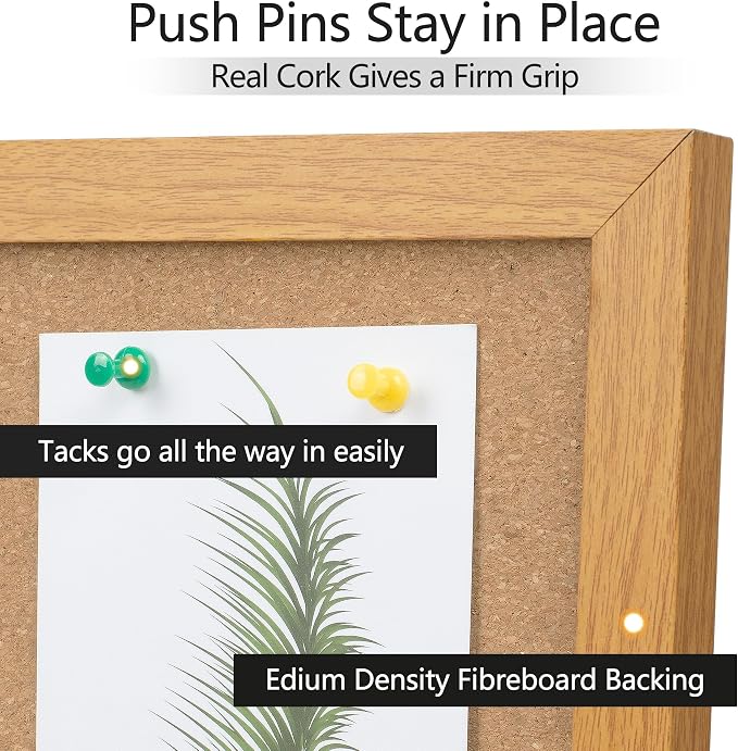 2 Pack Cork Bulletin Board 20 x 30, Wood Framed Corkboard for Wall | Hanging Office Message Board, Large Notice Pin Board with 30 Push Pins, 10mm Natural Cork, For School, Home & Office