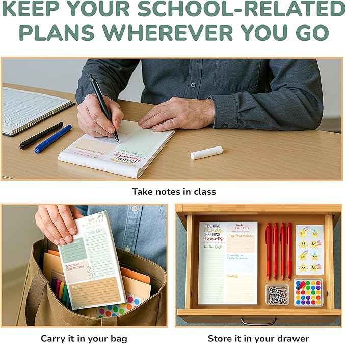 Decorably 2-Pack 50 Sheets Minimalist Undated Teacher To Do List Notepad, 5.5x8.5in Spring-Bound, Easy Tear-Off Design, with Top Priorities, Daily Focus, Contacts, Notes - Home, School