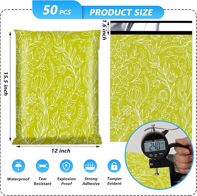 Poly Mailer 12x15.5 Inch 50 Pcs, Waterproof and Tear-Resistant Shipping Bags for Clothing, Strong Mailing Bags with Self-Seal, Cute Packaging Bags for Small Business - Flower