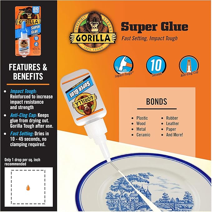 Gorilla Super Glue, Clear Glue, 20 Gram (Pack of 1) - All Purpose and Fast Setting for Projects and Repairs