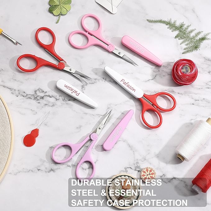 PAFASON Sharp Point Craft Scissor Set 4 PC Straight Curved for Scrapbooking Quilting DIY Sewing Knitting Embroidery Cross Stitch Crochet Thread Yarn Paper Detail Cutting Stainless Steel Safety Case